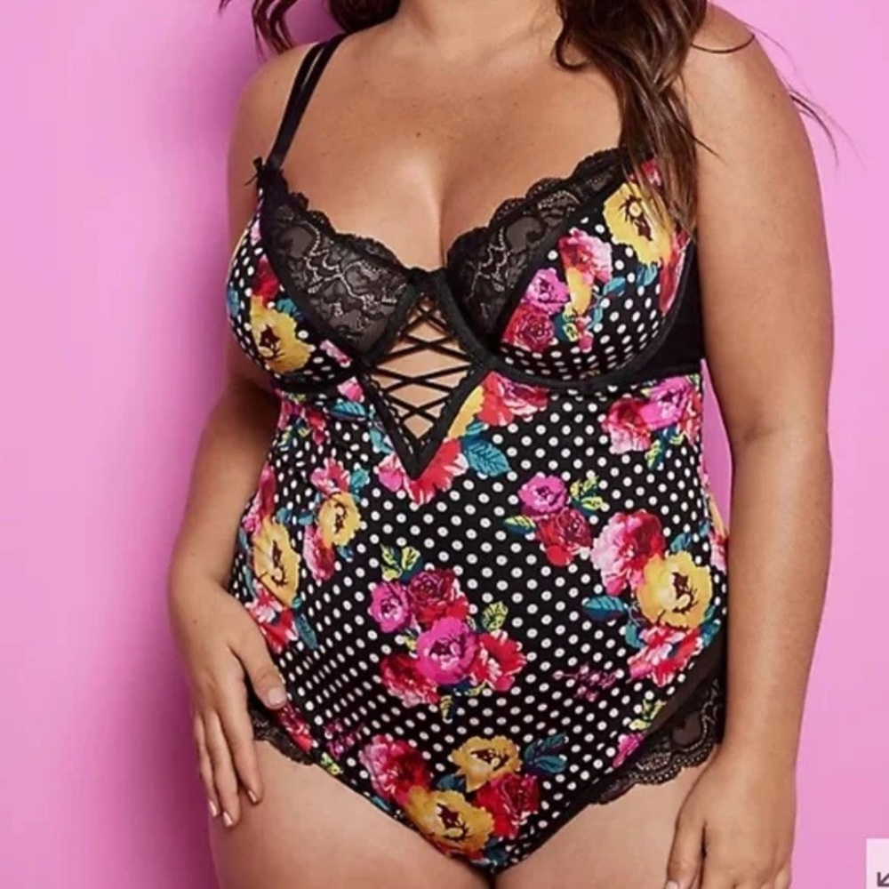Torrid Betsey Johnson Floral Polka Bodysuit Lingerie NWT Size 2X - Picture 1 of 7